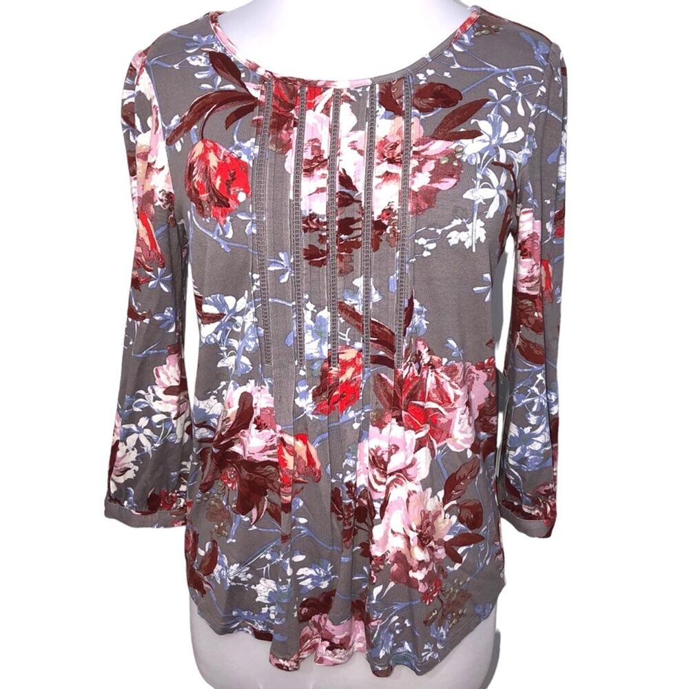 Daniel Rainn Branwen Gray Floral Jersey Tunic Top Small NWT